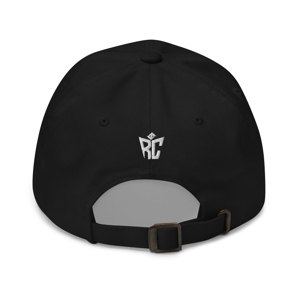 Black Classic Dad Hat back view with adjustable strap detail
