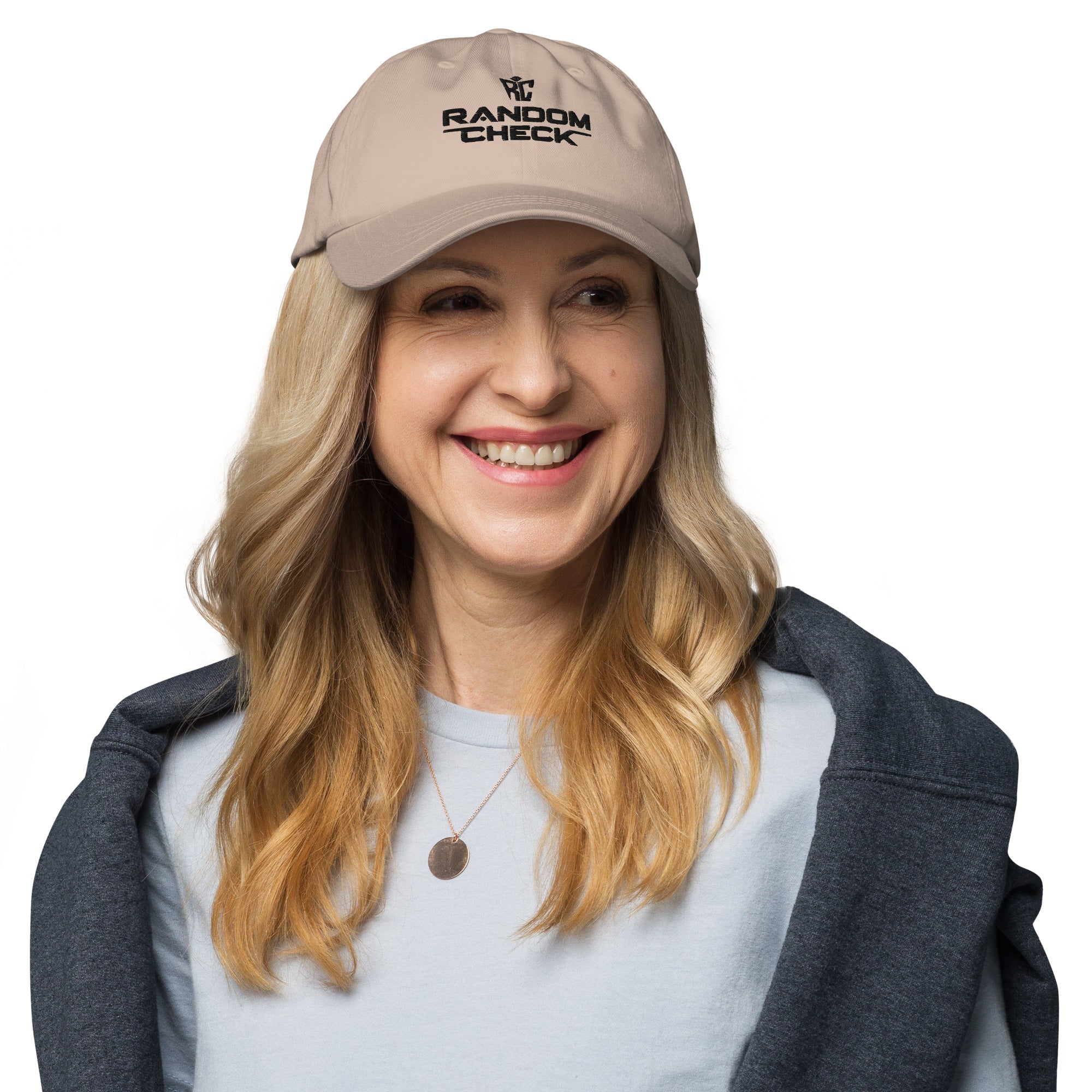 Model wearing stone Classic Dad Hat - unisex premium dad hat