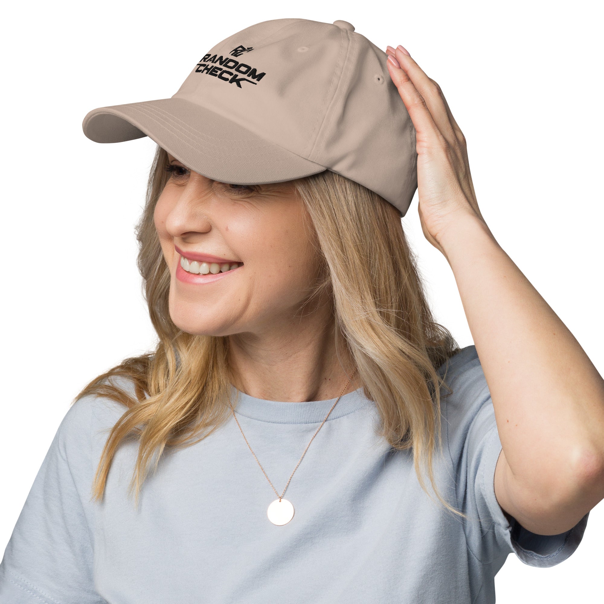 Model wearing stone Classic Dad Hat - unisex premium dad hat