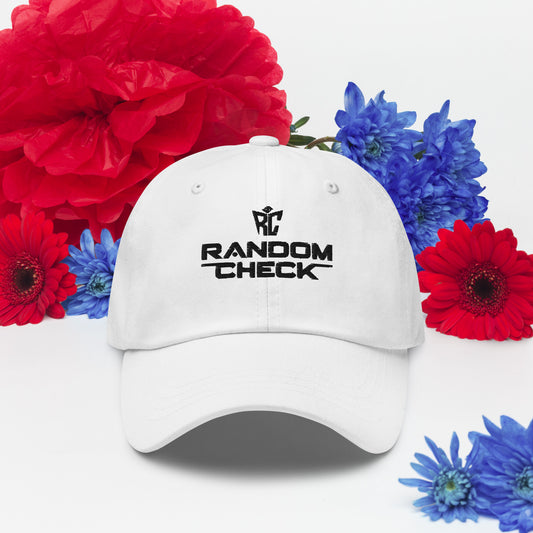 White Classic Dad Hat front view - Random Check premium streetwear cap