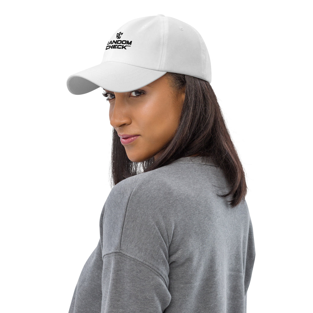 Model wearing white Classic Dad Hat - unisex premium dad hat