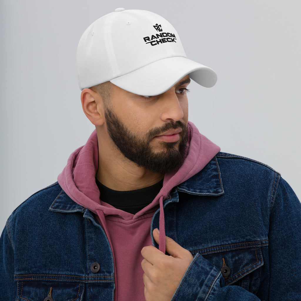 Model wearing white Classic Dad Hat - unisex premium dad hat