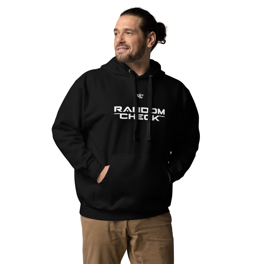 Model wearing black Identity Hoodie - men's premium streetwear hoodie