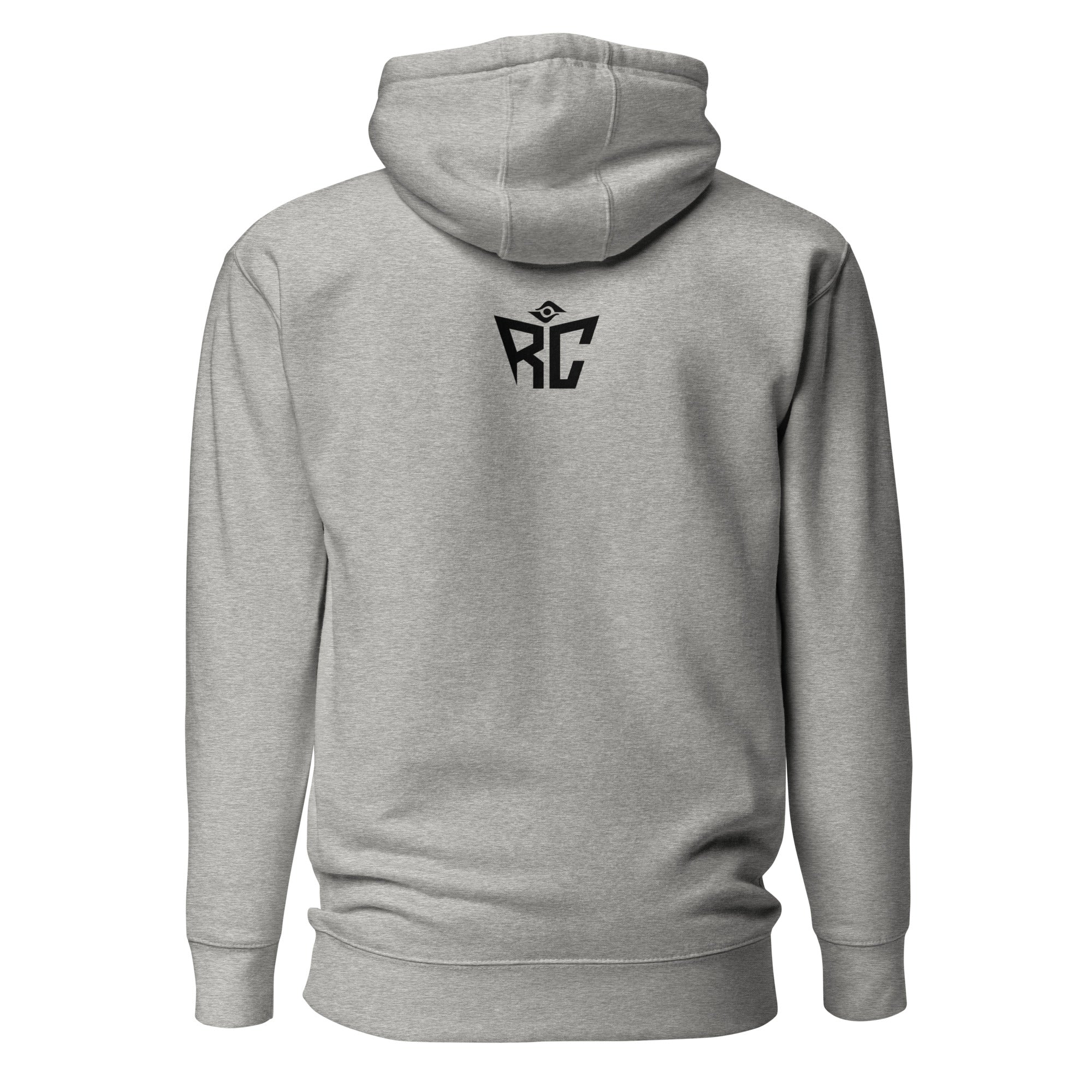 carbon grey Identity Hoodie back view - Random Check premium streetwear hoodie for men
