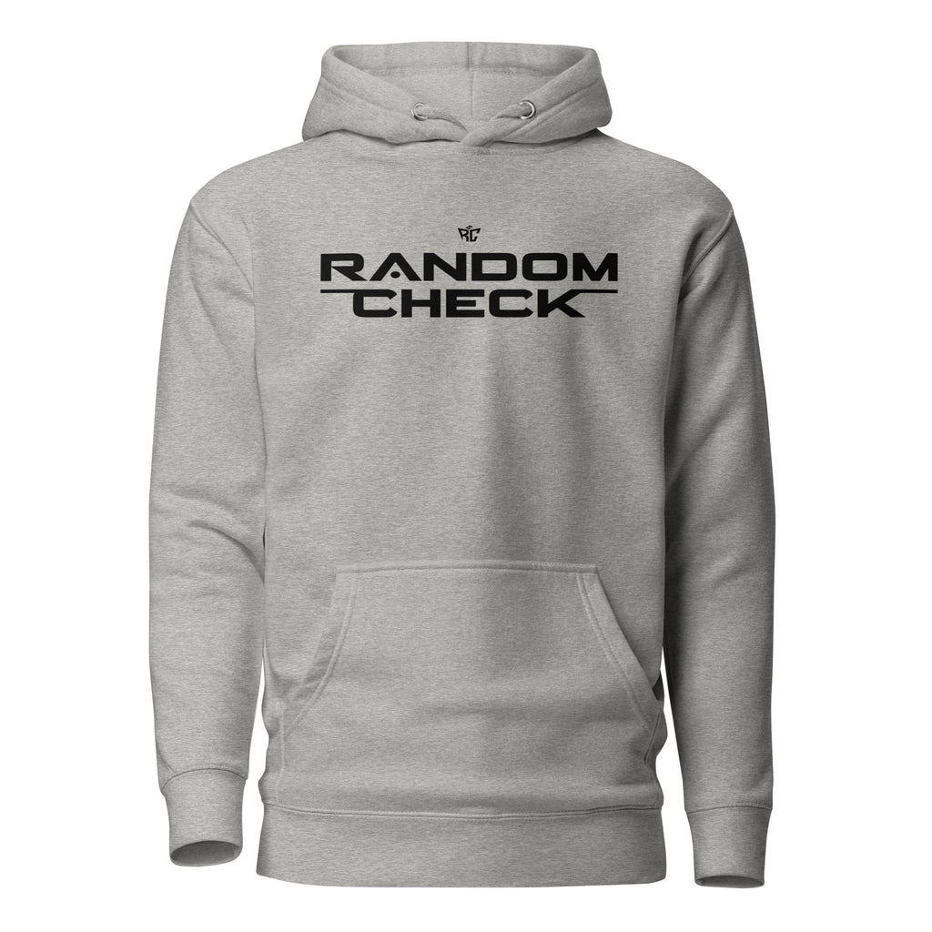 carbon grey Identity Hoodie front view - Random Check premium streetwear hoodie for men