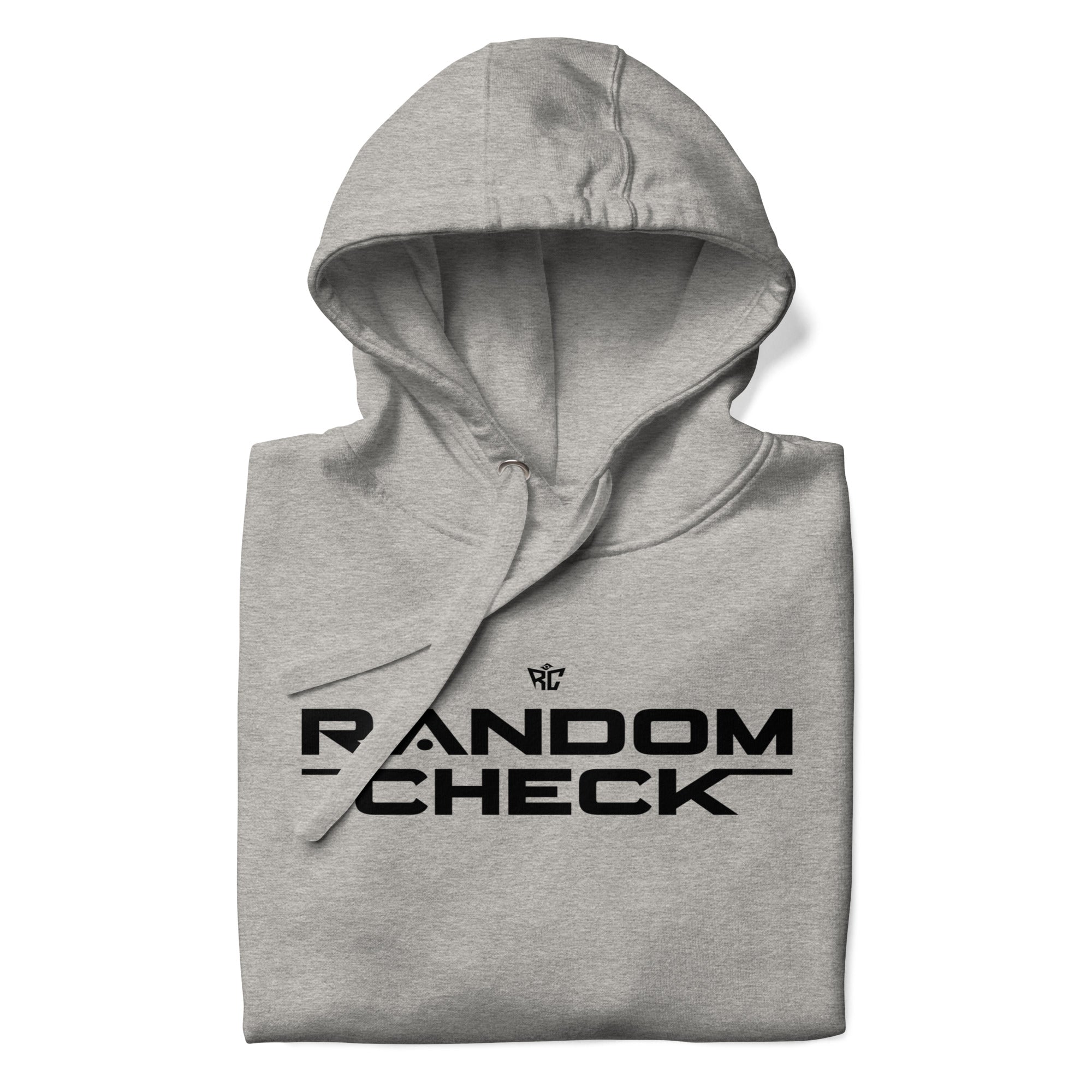 carbon grey Identity Hoodie front view - Random Check premium streetwear hoodie for men