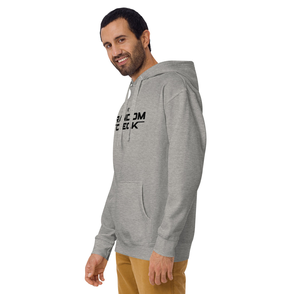Model wearing carbon grey Identity Hoodie - men's premium streetwear hoodie