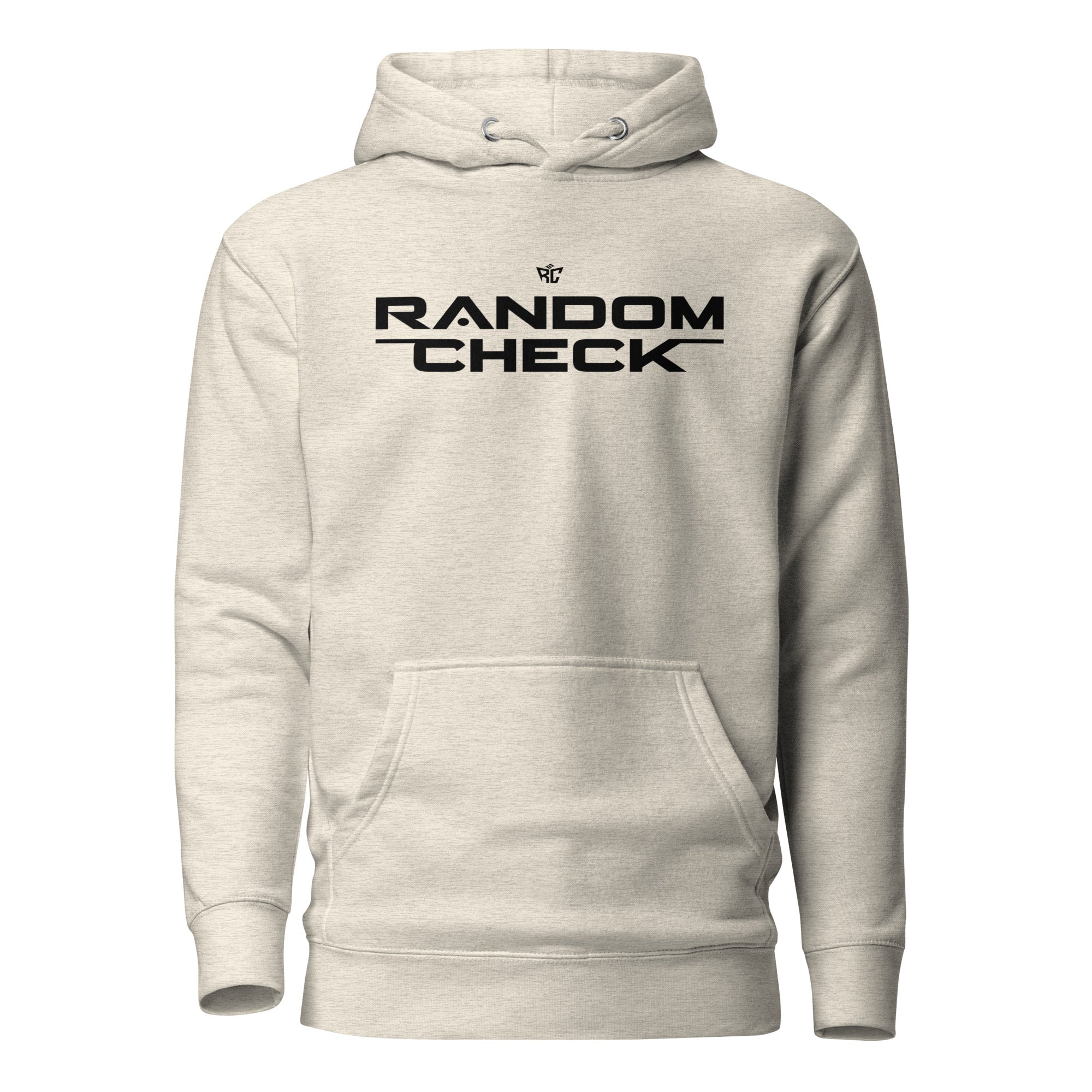 oatmeal heather Identity Hoodie front view - Random Check premium streetwear hoodie for men