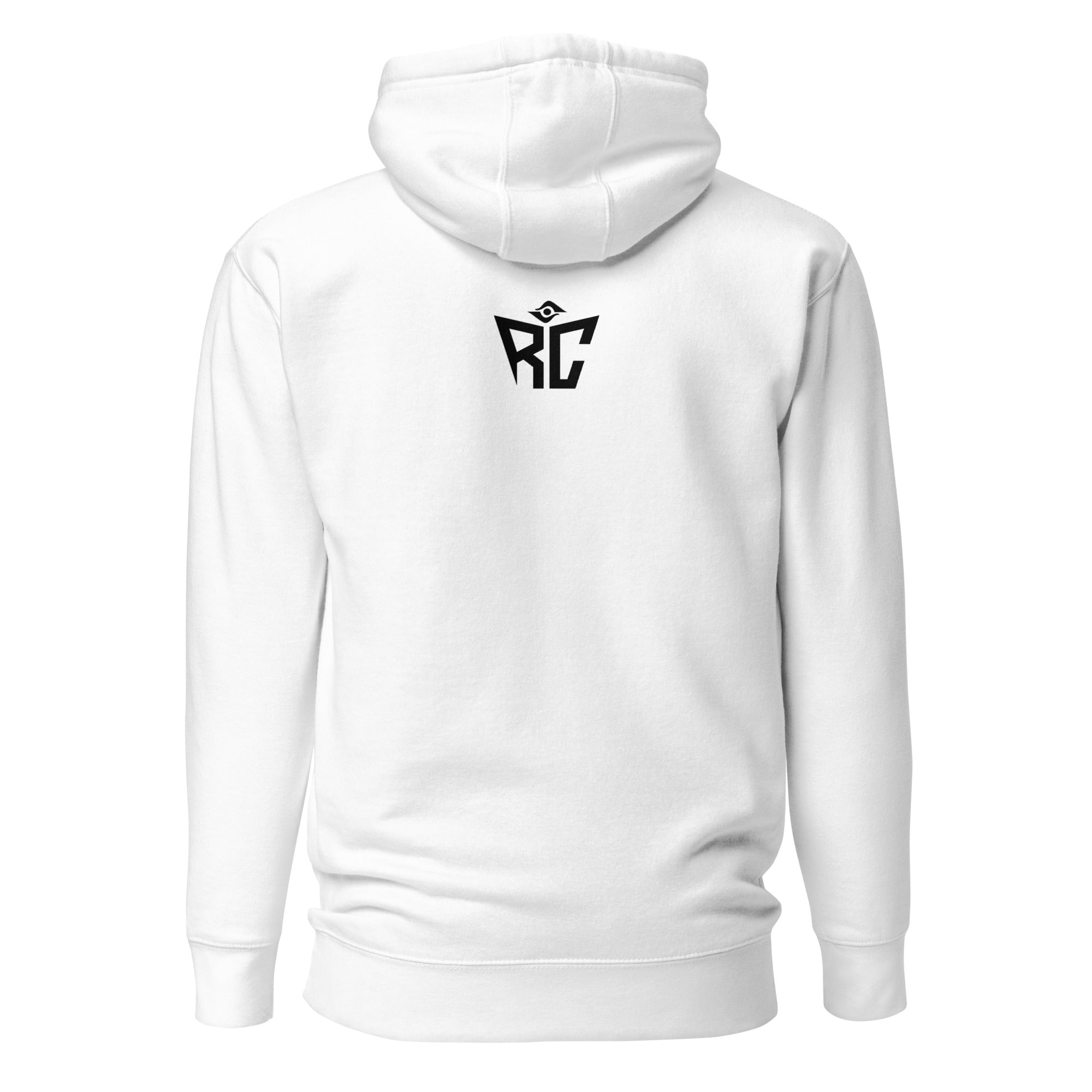 White Identity Hoodie back view - Random Check premium streetwear hoodie for men