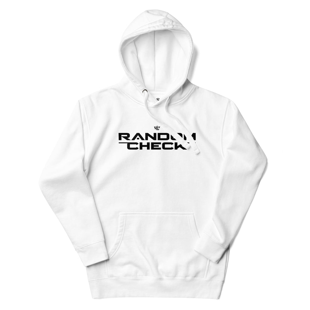 White Identity Hoodie front view - Random Check premium streetwear hoodie for men