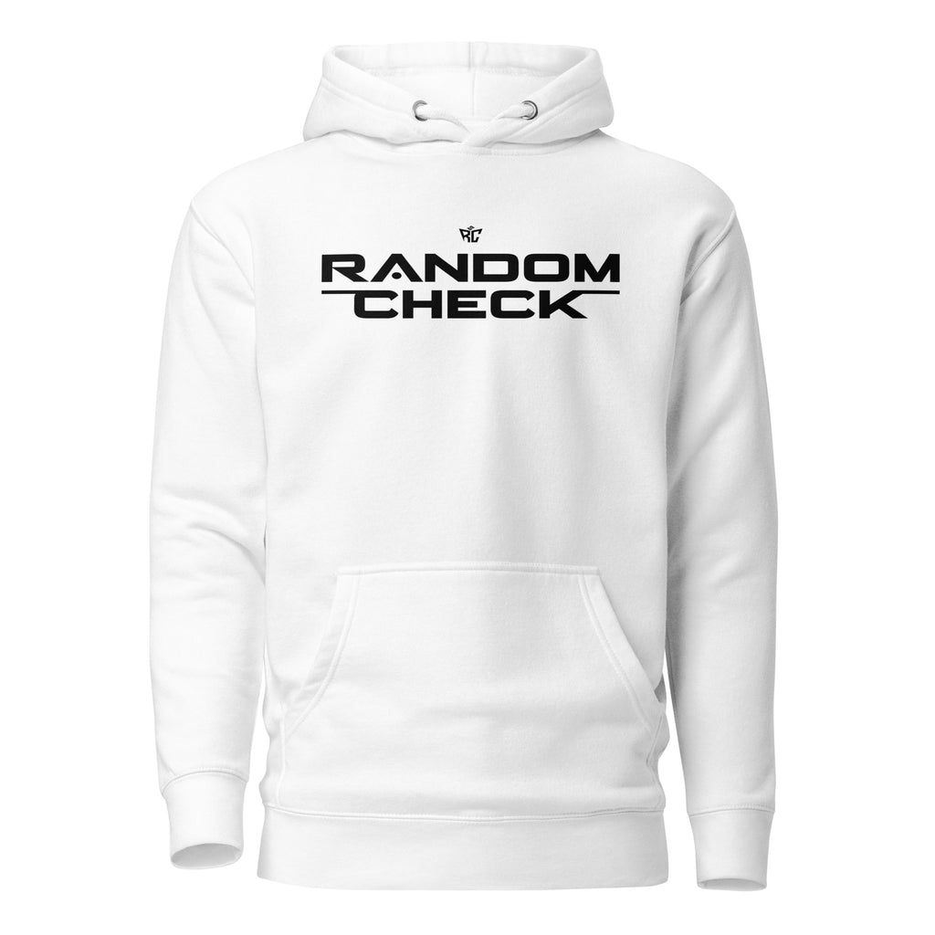 White Identity Hoodie front view - Random Check premium streetwear hoodie for men
