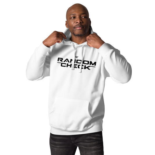 Model wearing white Identity Hoodie - men's premium streetwear hoodie