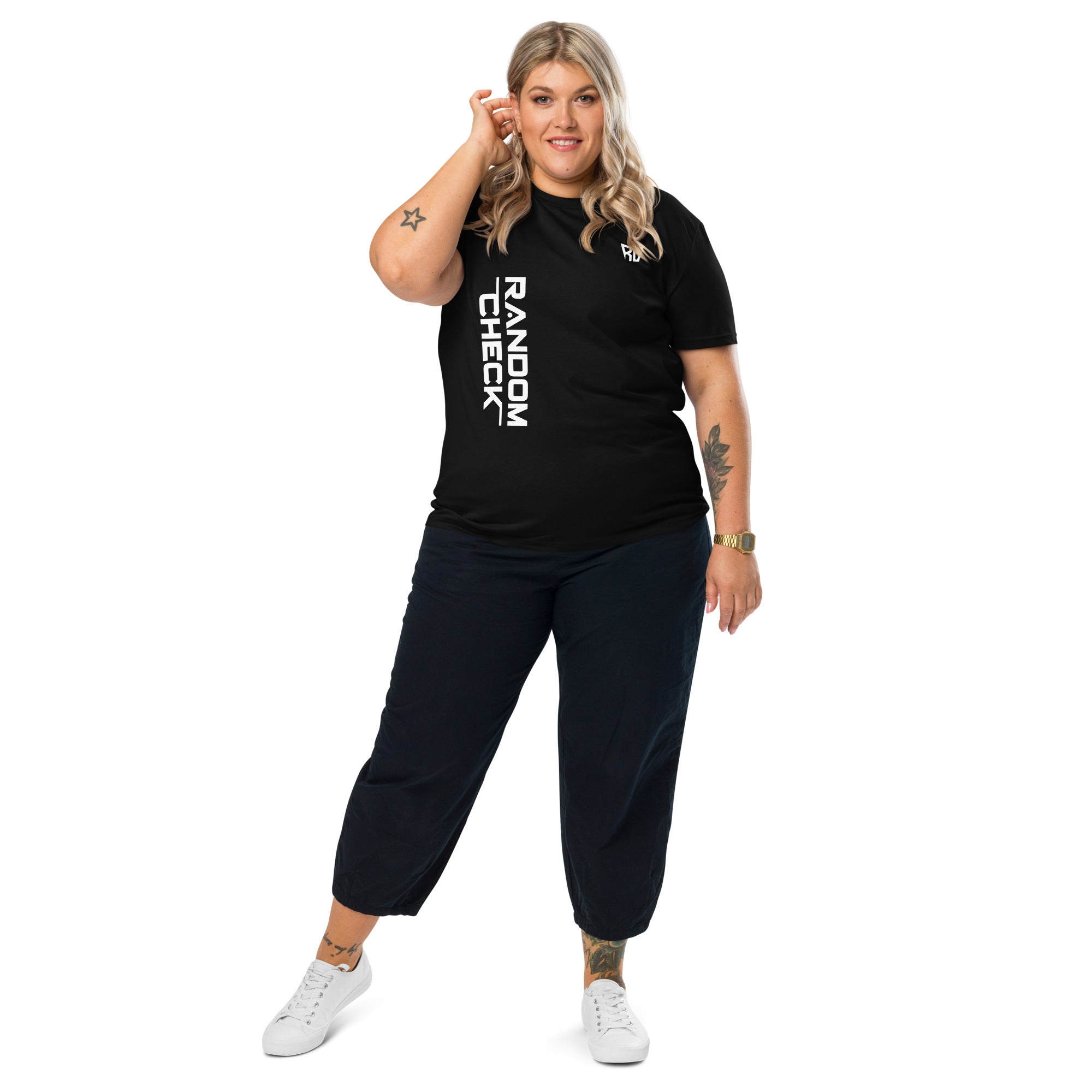 Model wearing black Archive Tee - women's premium streetwear t-shirt