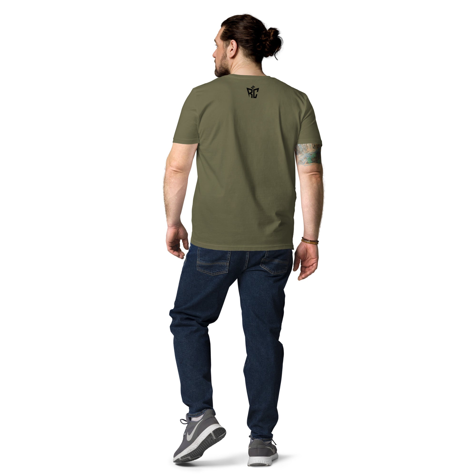 Model wearing khaki Inspector Tee - men's premium streetwear t-shirt