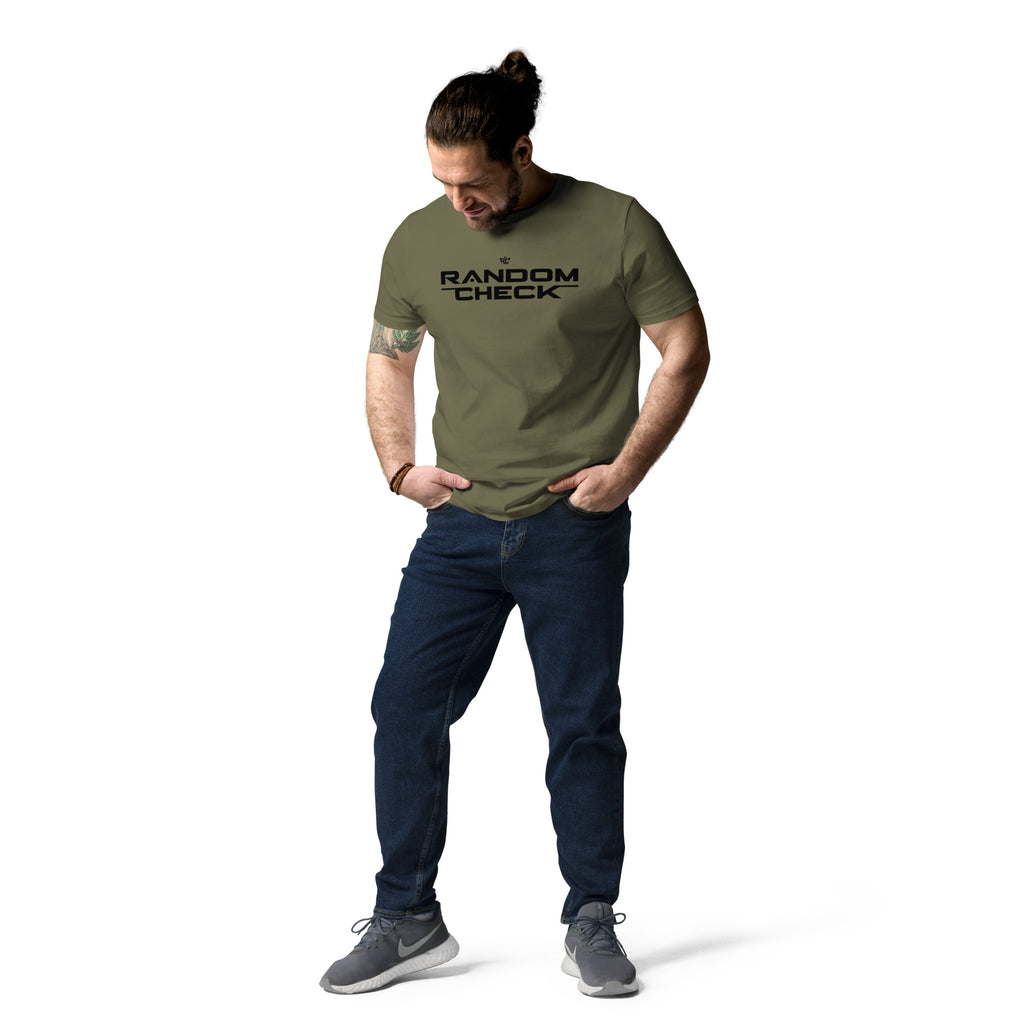 Model wearing khaki Inspector Tee - men's premium streetwear t-shirt