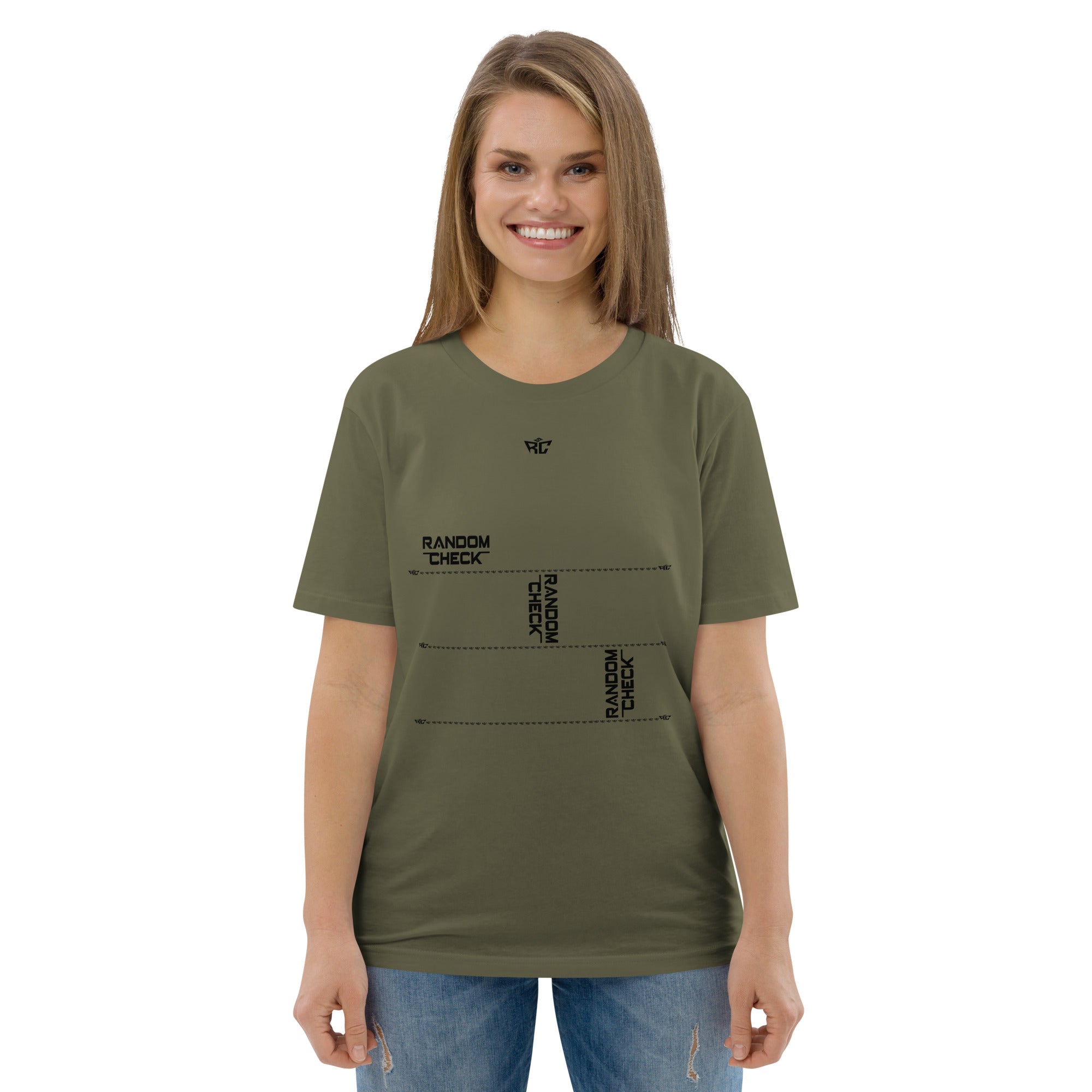 Model wearing Khaki Standard Issue Tee - women's premium streetwear t-shirt