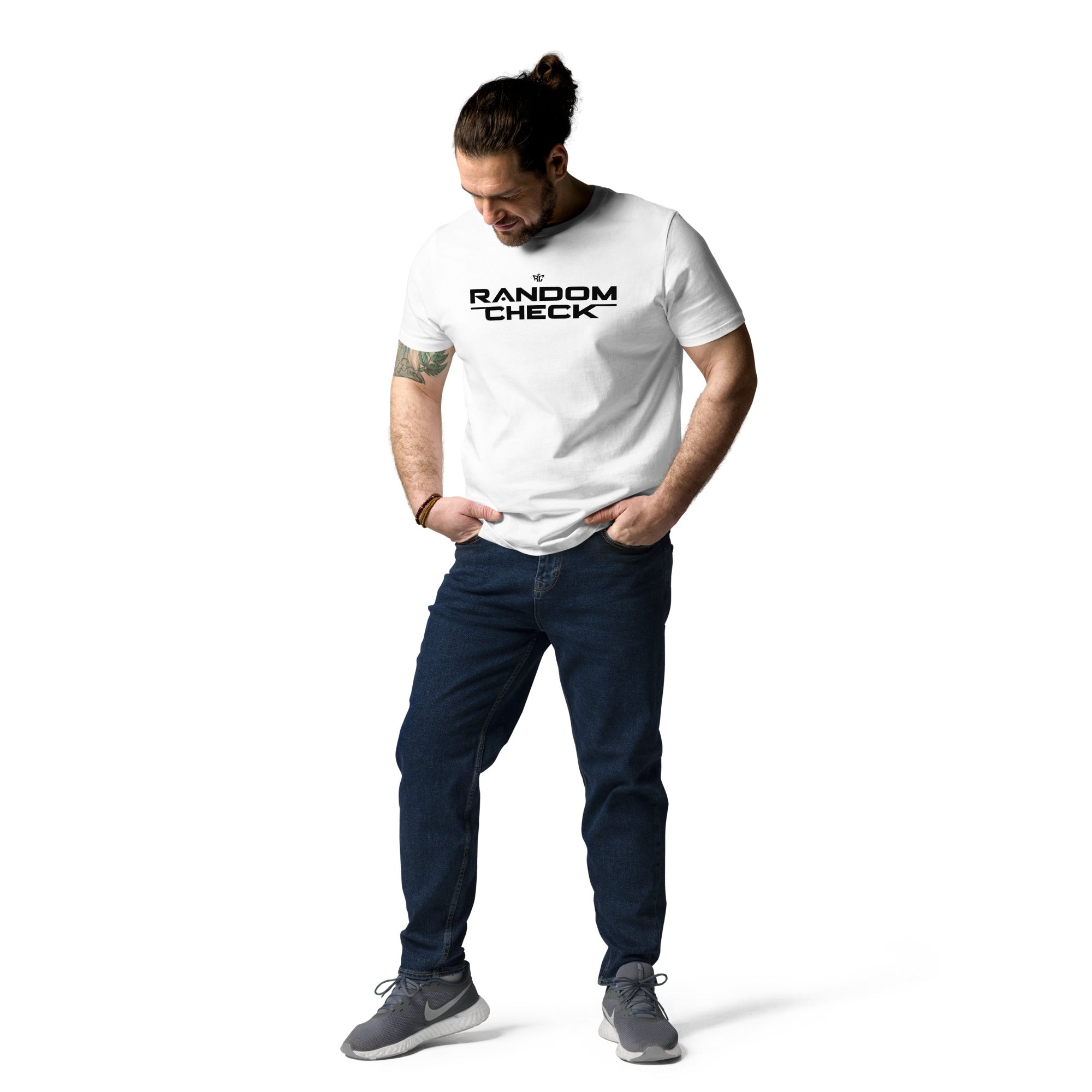 Model wearing white Inspector Tee - men's premium streetwear t-shirt