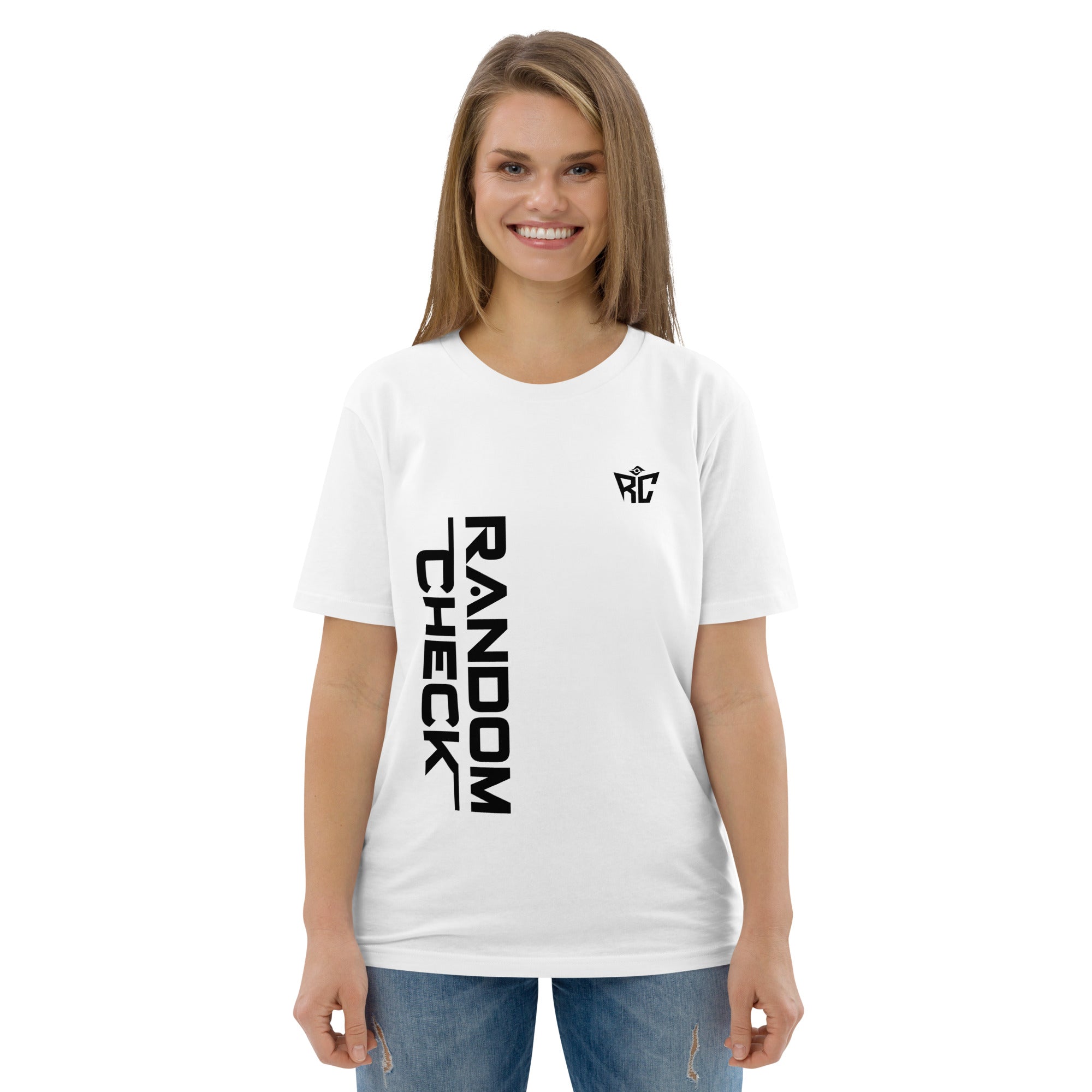 Model wearing white Archive Tee - women's premium streetwear t-shirt