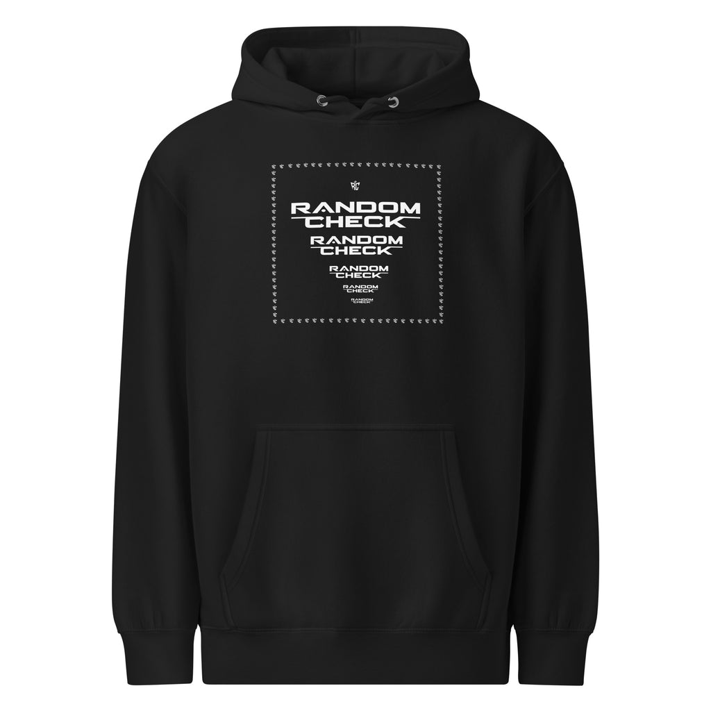 Black Premier Hoodie front view - Random Check premium streetwear hoodie for men