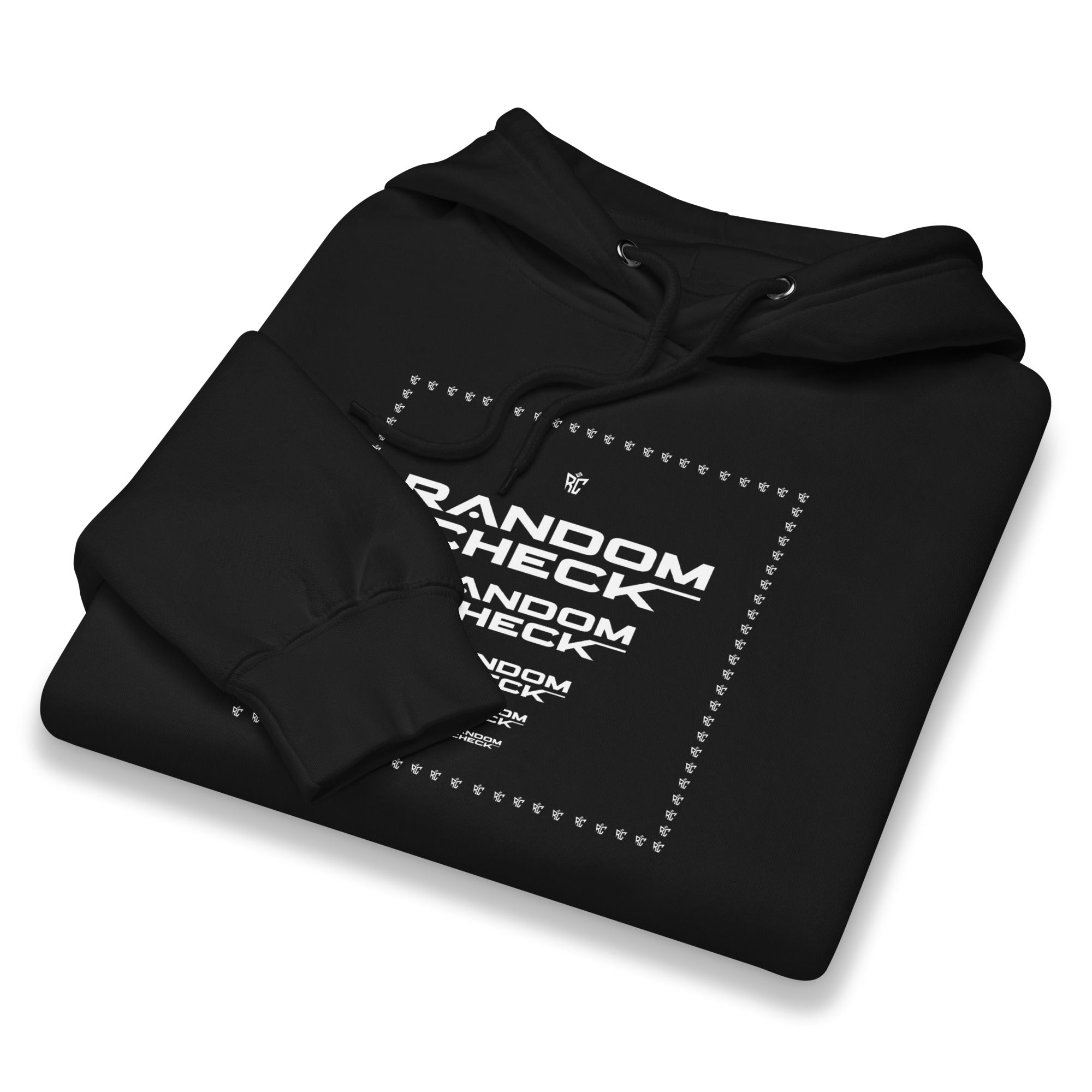 Black Premier Hoodie front view - Random Check premium streetwear hoodie for men