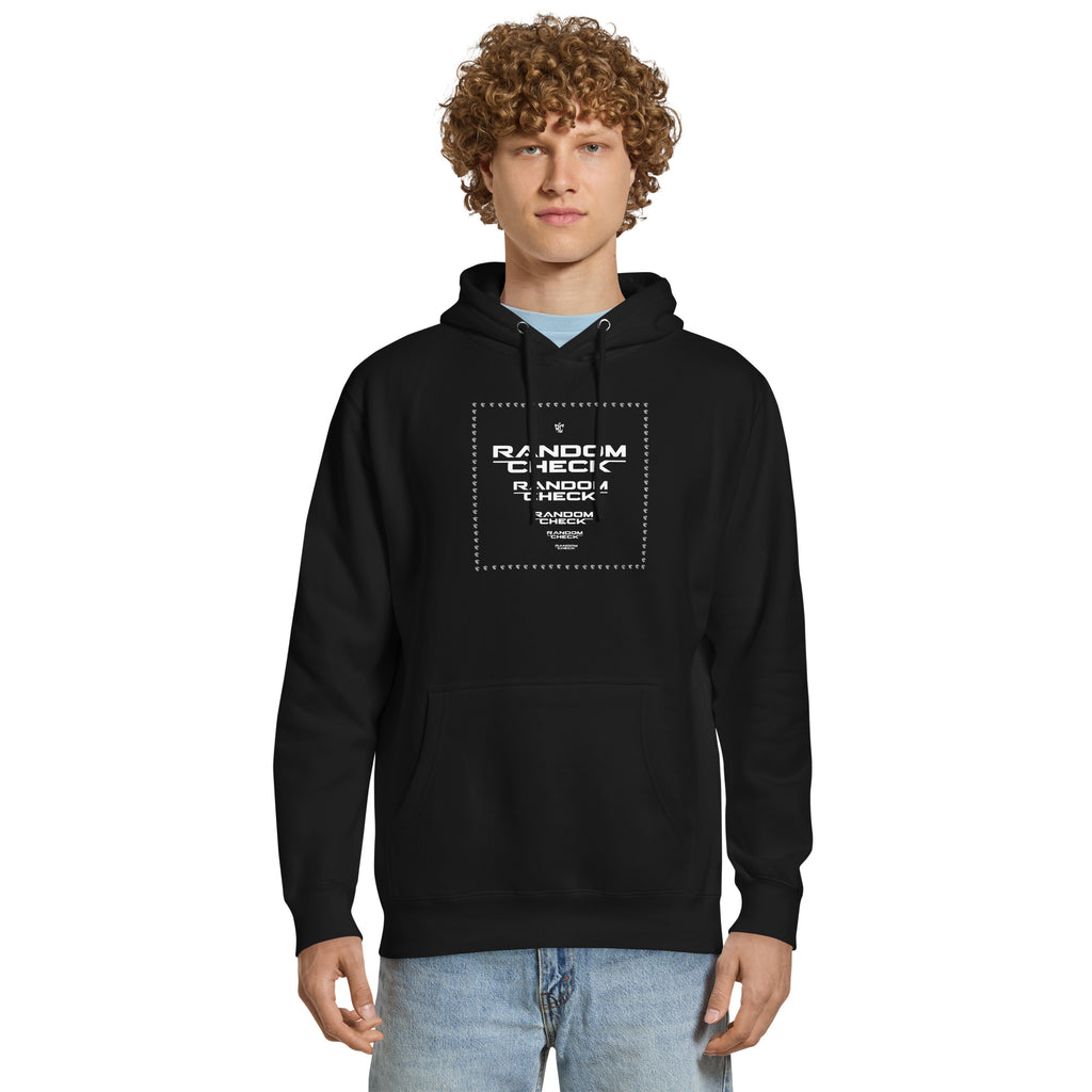 Black Premier Hoodie front view - Random Check premium streetwear hoodie for men