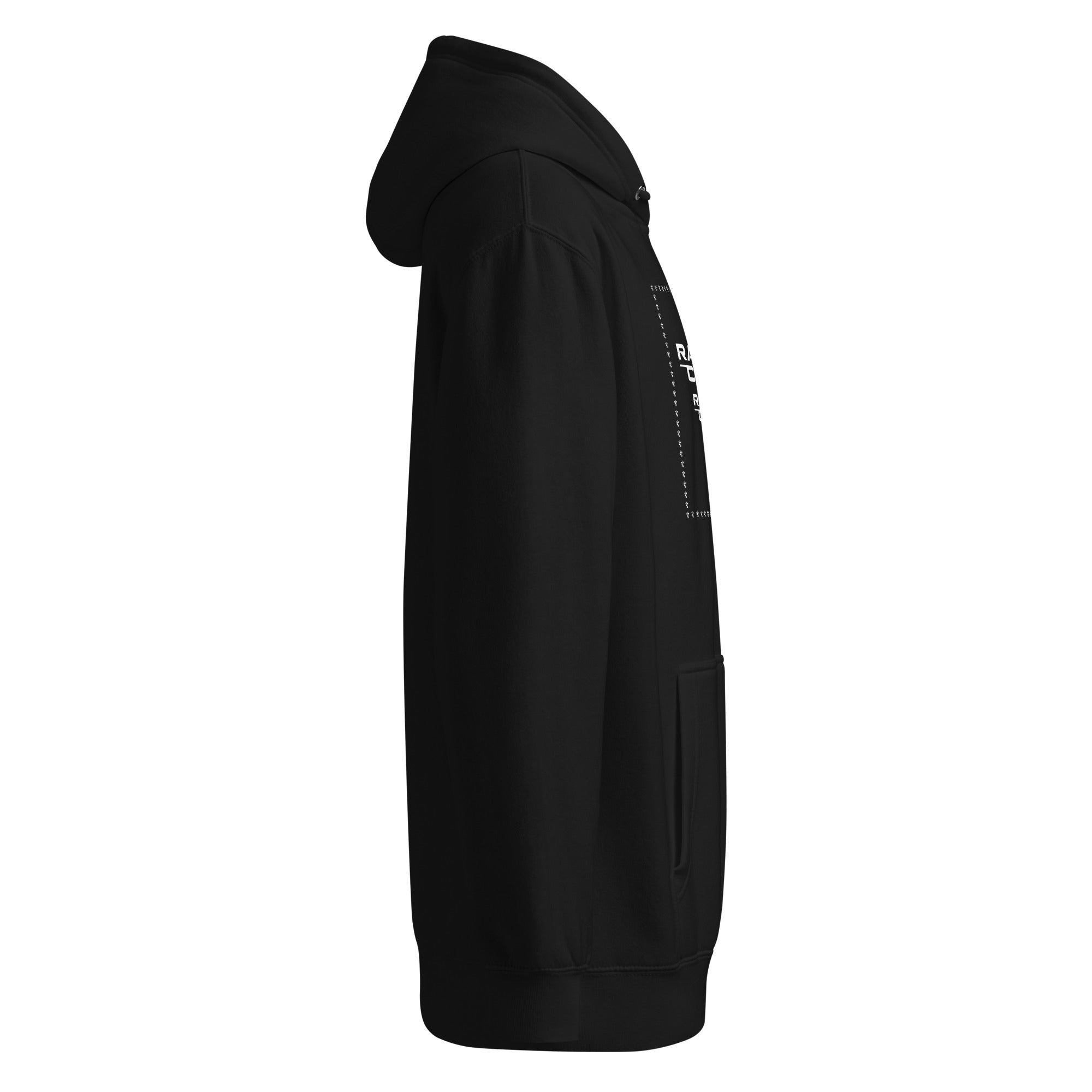 Black Premier Hoodie side view - Random Check premium streetwear hoodie for men