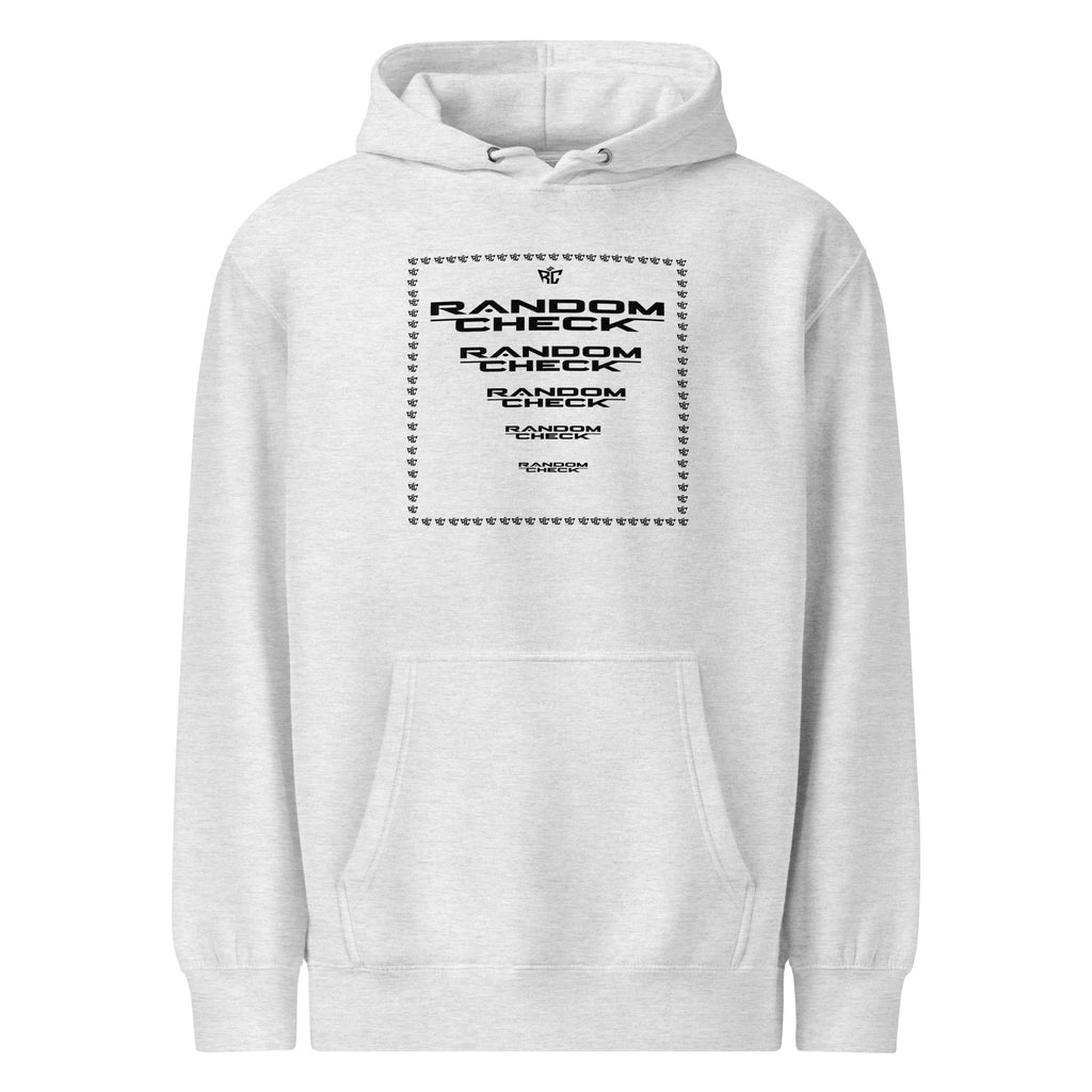 Heather grey Premier Hoodie front view - Random Check premium streetwear hoodie for men