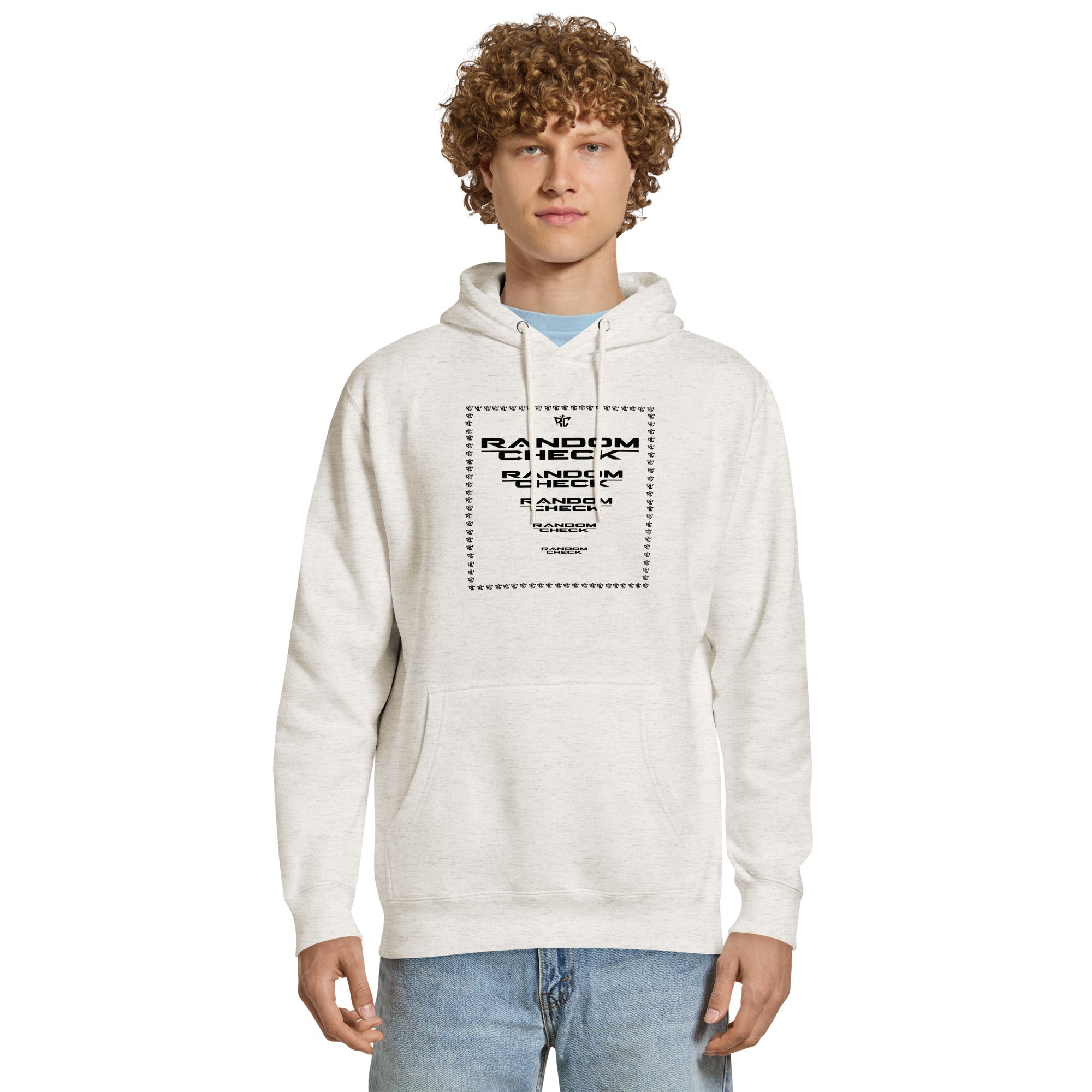 Oatmeal heather Premier Hoodie front view - Random Check premium streetwear hoodie for men