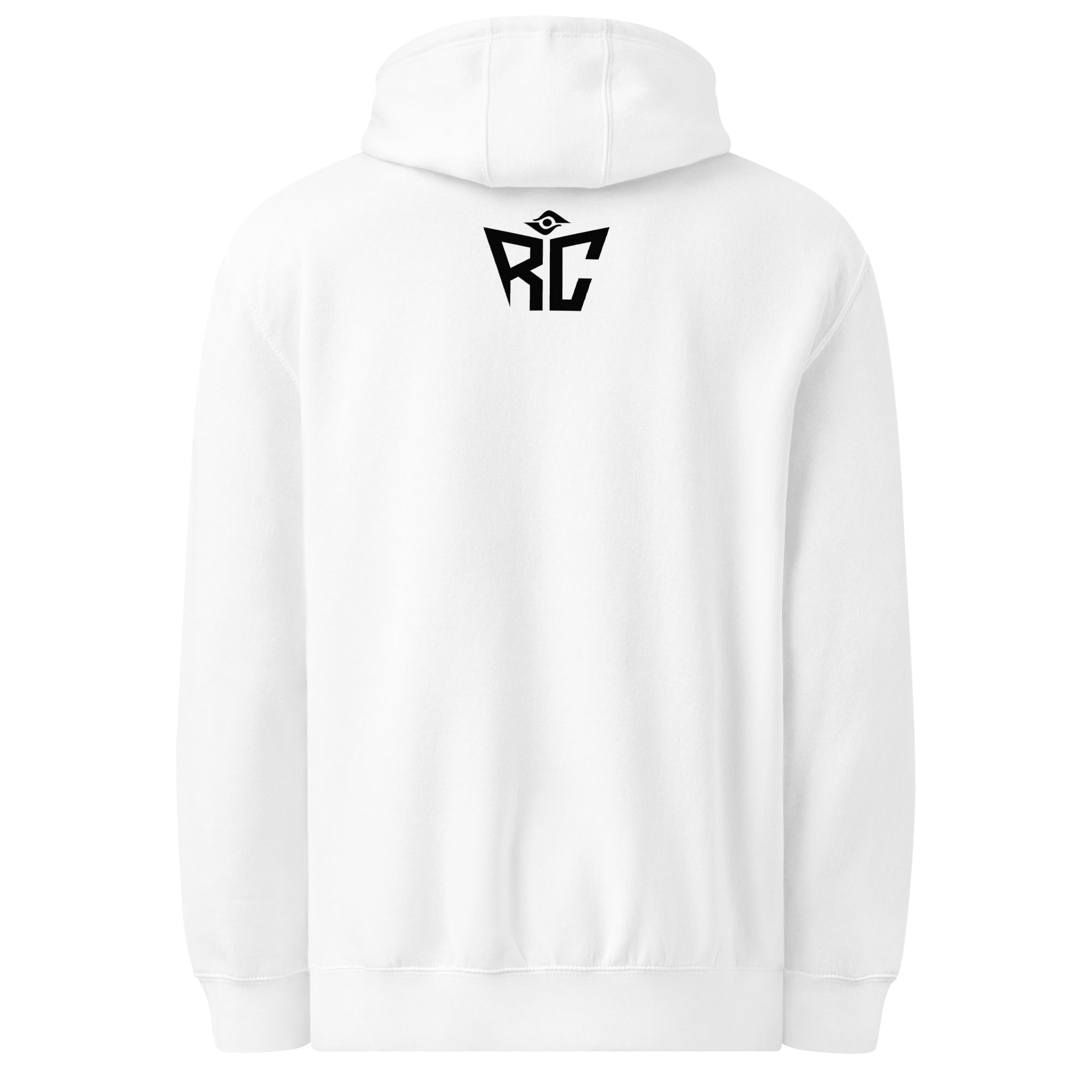 White Premier Hoodie back view - Random Check premium streetwear hoodie for men