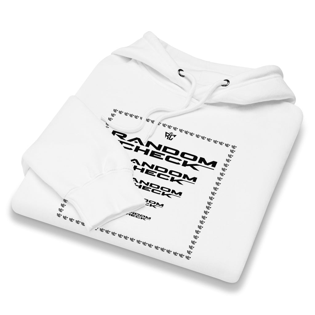 White Premier Hoodie front view - Random Check premium streetwear hoodie for men