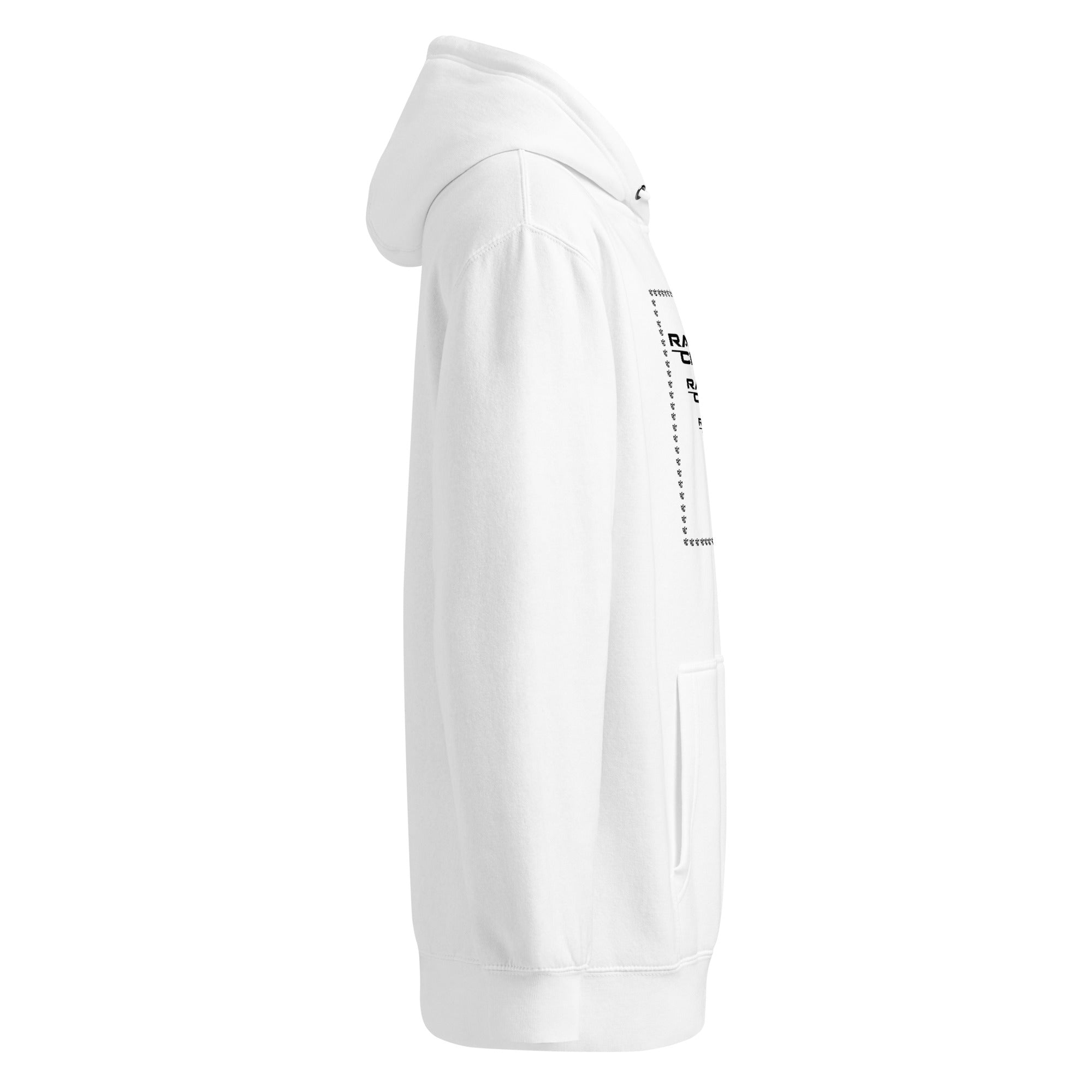 White Premier Hoodie side view - Random Check premium streetwear hoodie for men