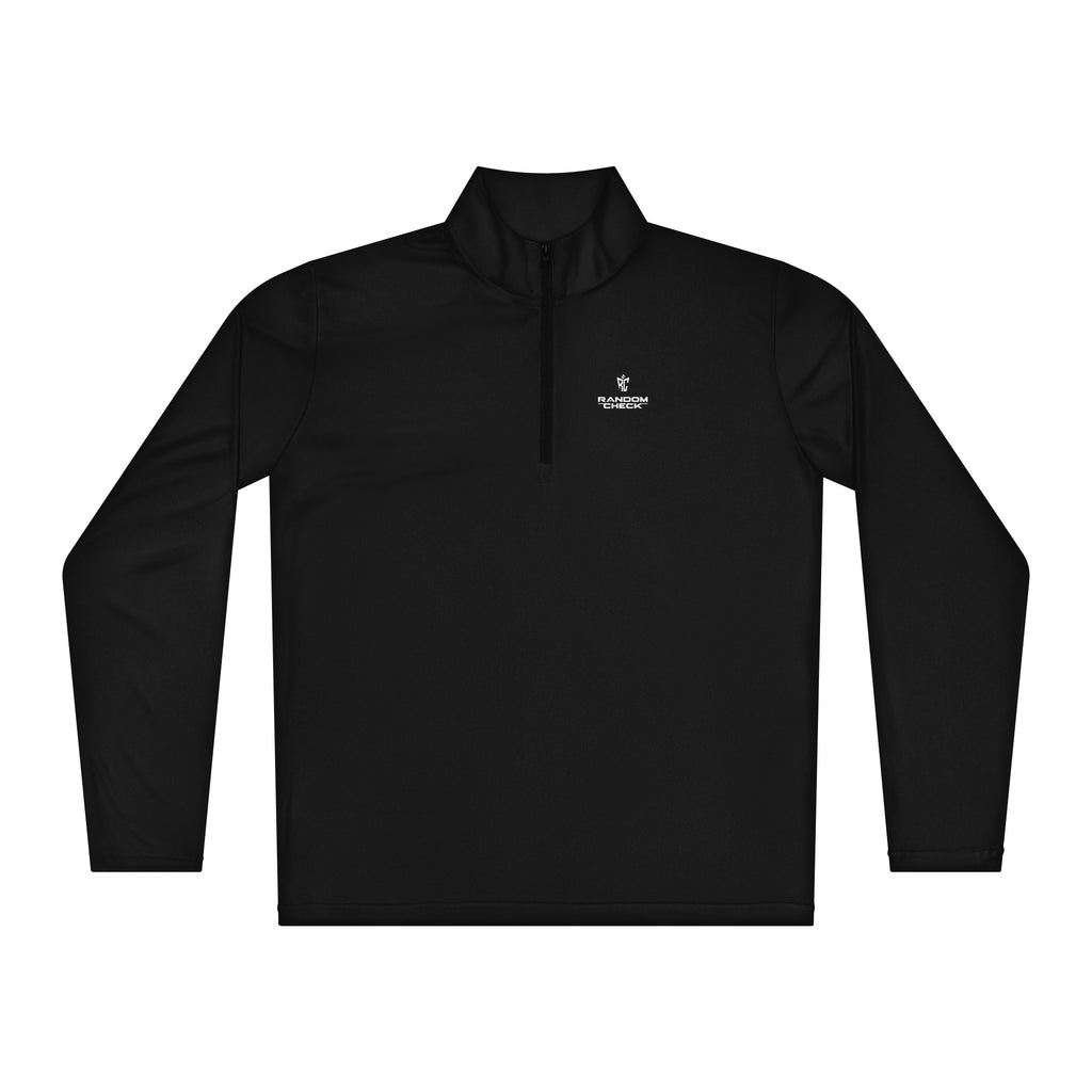 Black long-sleeve pullover with a logo on a white background