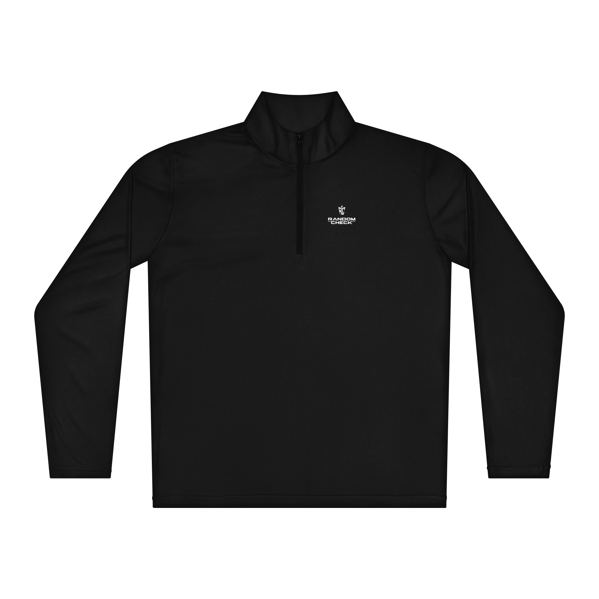 Black long-sleeve pullover with a logo on a white background