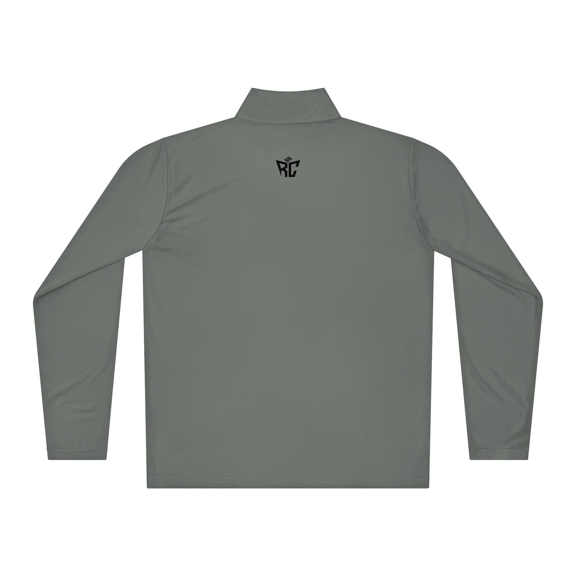 Gray long-sleeve shirt with a small logo on the chest against a white background