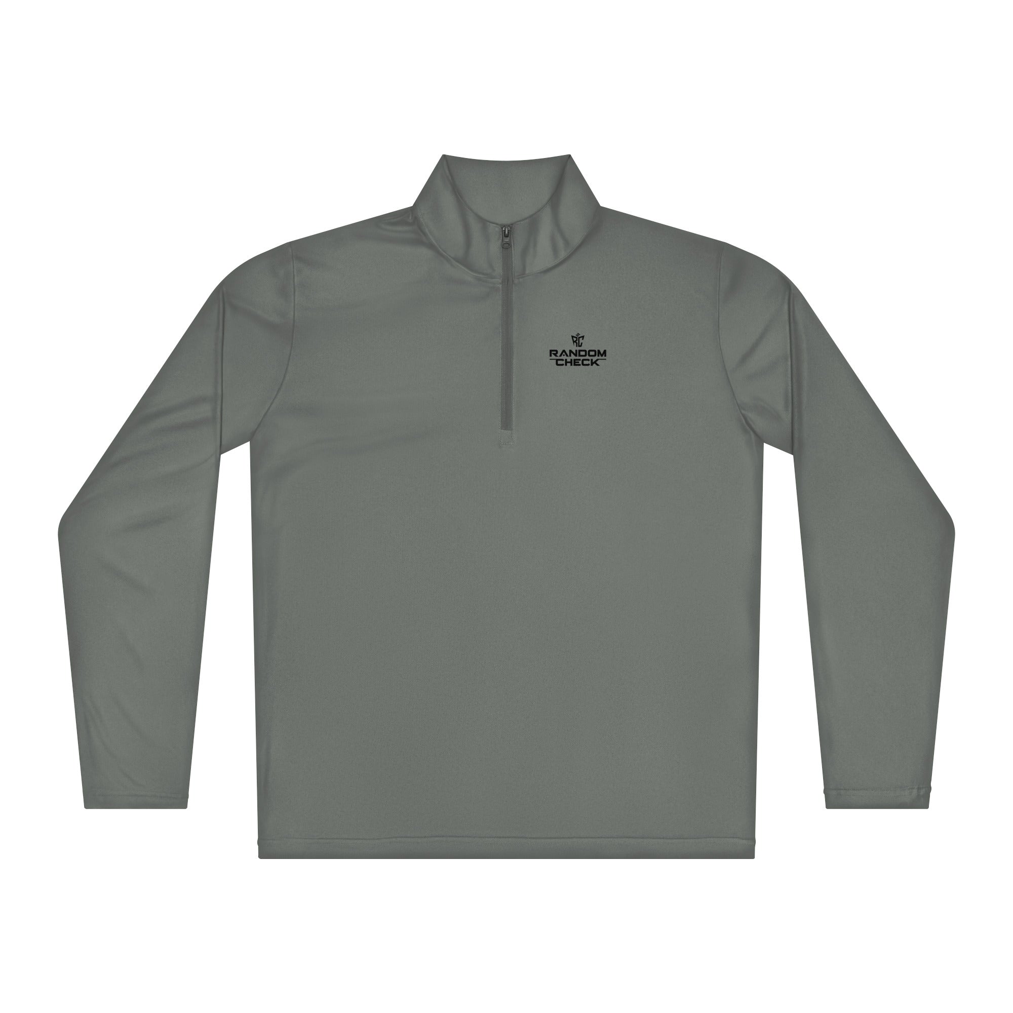 Gray long-sleeve pullover with a brand logo on a white background