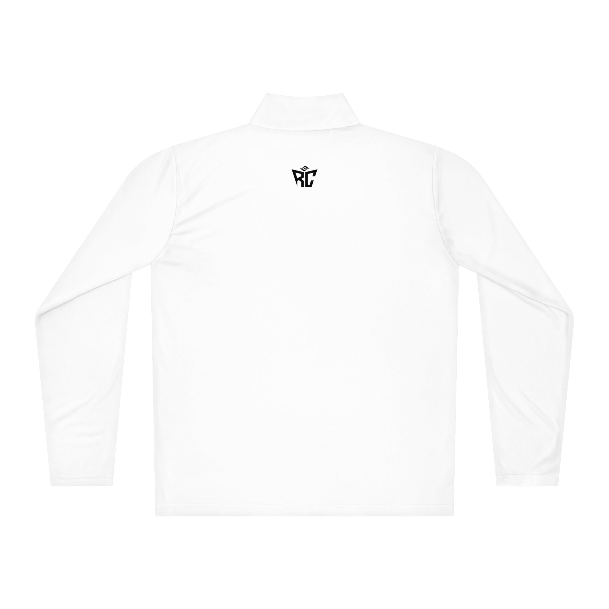 White long-sleeve crop top with a black logo on a white background