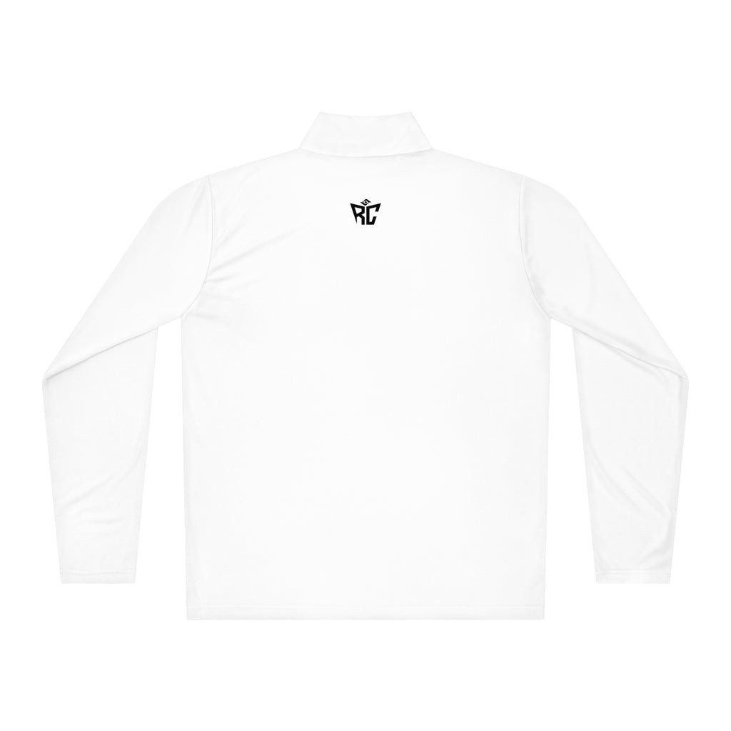 White long-sleeve crop top with a black logo on a white background